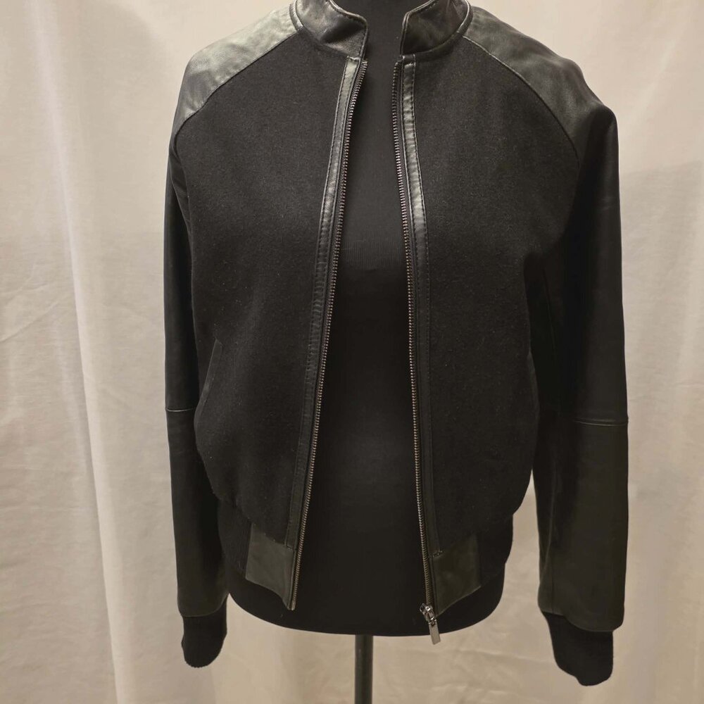 VICTORIA'S SECRET FAUX LEATHER WOOL JACKET BLACK. APPROXIMATE SIZE SMALL